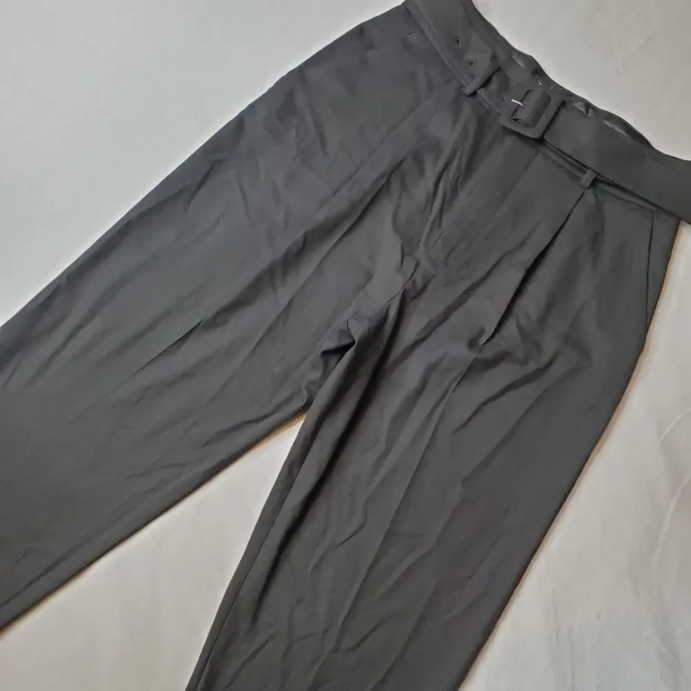 Mango Women's Size 8 NWT Belted Tapered Leg Pants Black - Picture 1 of 8